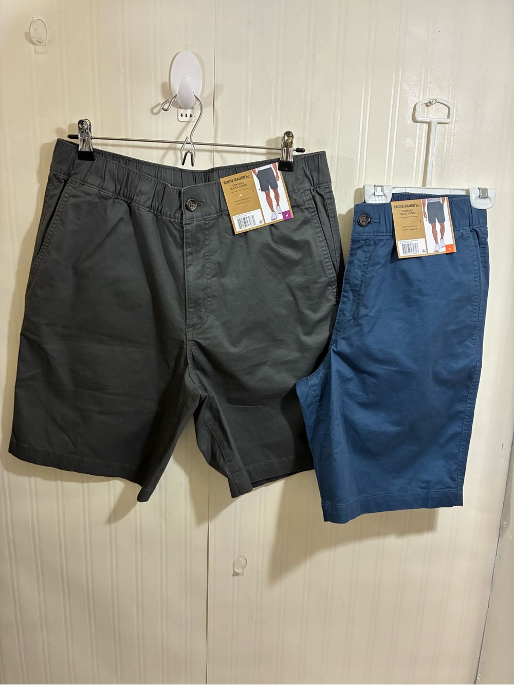 Eddie Bauer Men's Flat-Front Shorts in Charcoal and Blue